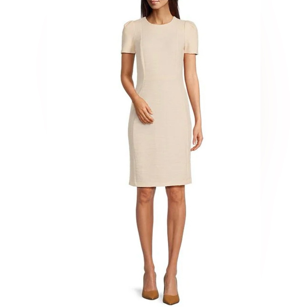 Calvin Klein White Cream Short Sleeve  Sheath Dress